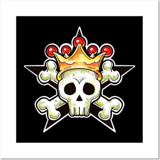 Cute pirate skull with crown and crossbones Posters and Art